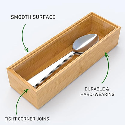 VeyFey Silverware Tray for Drawer, Stackable Kitchen Bamboo Drawer Organizer 9" - Image 5