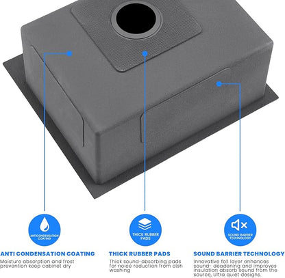 POPFLY 15×17 Inch Black Bar Sink,304 Stainless Steel Single Bowl 8 Inch Deep Laundry Sink Rv, Undermount Small Kitchen Sinks