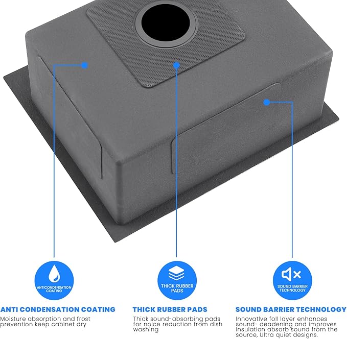 POPFLY 25x22 Inch Drop In Kitchen Sink, 25 Inch Top Mount 9 Inch Deep Single Bowl Utility Laundry SInks 18 Gauge Stainless Steel Outdoor Black Sink with 2 Holes