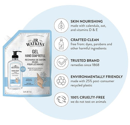 J.R. Watkins Gel Hand Soap Refill Pouch, Scented Liquid Hand Wash - Image 2