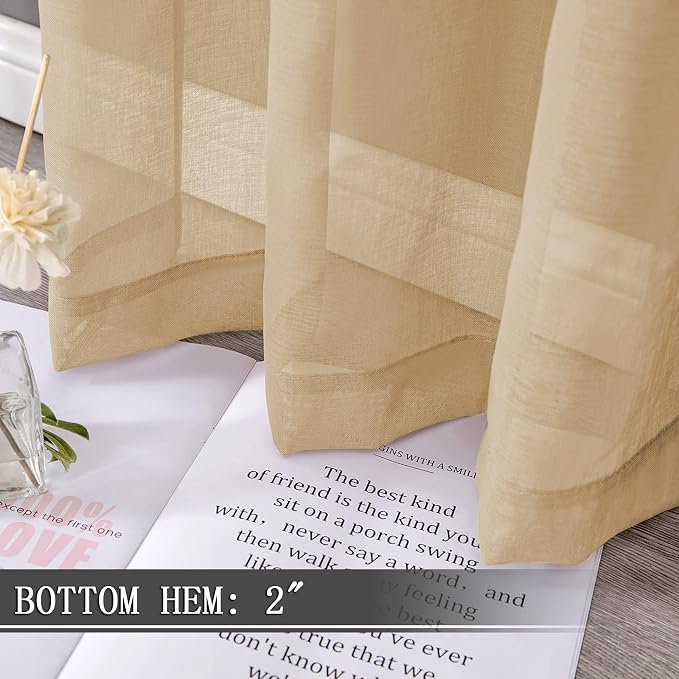 Tollpiz Short Sheer Curtains Linen Textured Bedroom Curtain Sheers Light - Image 4
