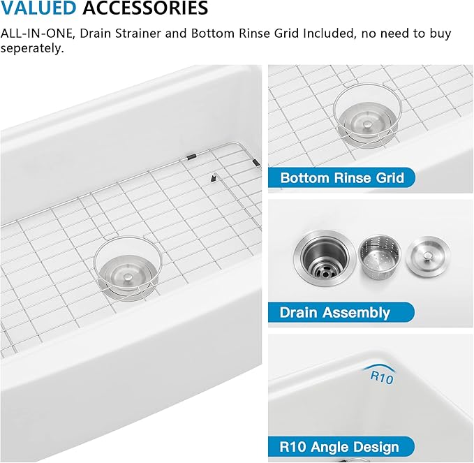 33 White Farm Sink Workstation - Fulorni 33"x21" Apron Front Farmhouse Sink Workstation with Slide Ledge White Ceramic Porcelain Fireclay Single Bowl Farmer Kitchen Sink Basin