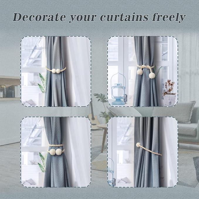 Hion Magnetic Curtain Tiebacks Beige 2pcs, Curtain Tiebacks Buckles Holdbacks Holders Hooks Clip for Home Bedroom Office Decorative Curtain