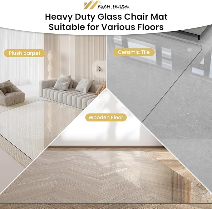 48"x31" Tempered Glass Chair Mat, Heavy Duty Glass Office Floor Mat - Image 3