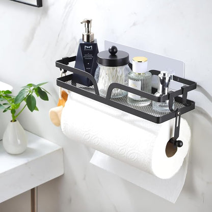 Taozun Paper Towel Holder with Shelf, Kitchen Paper Holder Spice Rack Black - Image 5