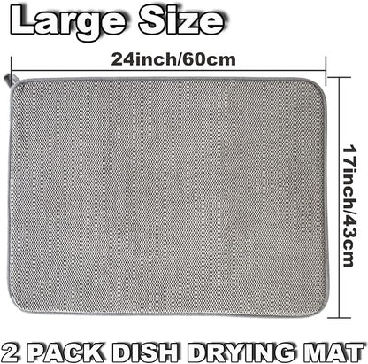 2Pack Large Dish Drying Mat for Kitchen Counter, 24 x 17 Inch Microfiber - Image 2