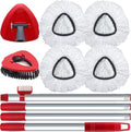Spin Mop Head and Brush Replacement Compatible with O Cedar EasyWring 1-Tank System, 4 Mop Replace Heads, 1 Handle, 1 Base and 1 Scrub Brush Combo Set