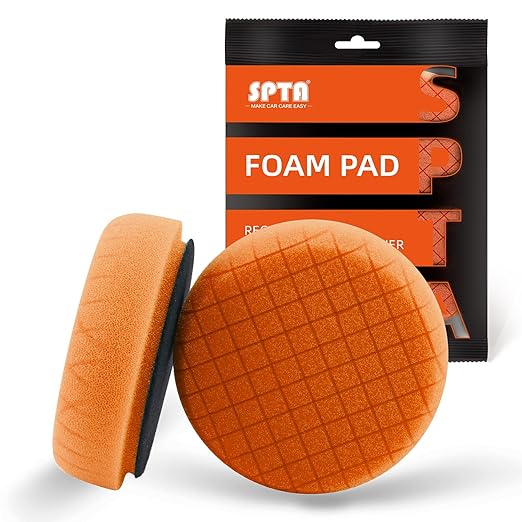 SPTA Orange Light Cut Pad, Buffing Polishing Pads, 1Pc 3.5 Inch Face for 3 Inch 80mm Backing Plate Compound Buffing Sponge Pads for Car Buffer Polisher Compounding, Polishing and Waxing -FPTSS3O