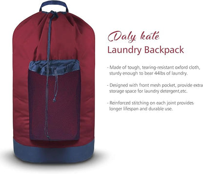Dalykate Backpack Laundry Bag, Laundry Backpack with Shoulder Straps and Mesh Pocket Durable Nylon Clothes Hamper Bag with Drawstring Closure Red