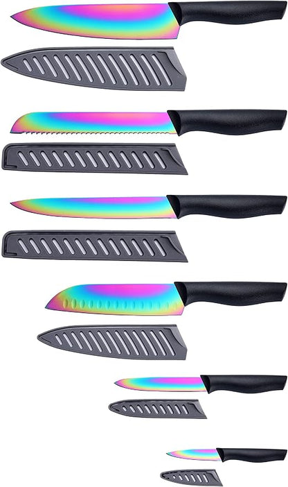 Marco Almond Kitchen Knife Set, KYA36 12-Piece Rainbow Color Stainless Steel by MarcoAlmond
