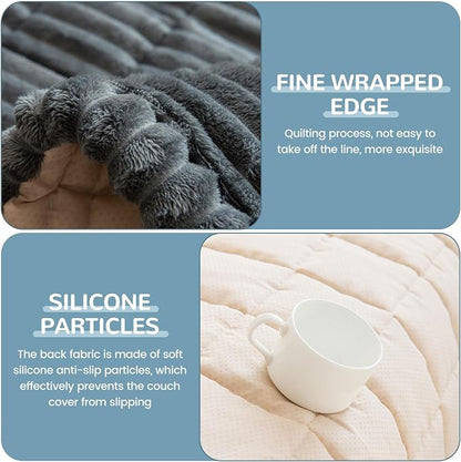 OTOB Couch Cover for Dogs Washable, Non Slip Plush Sofa Covers for 3 Cushion - Image 4