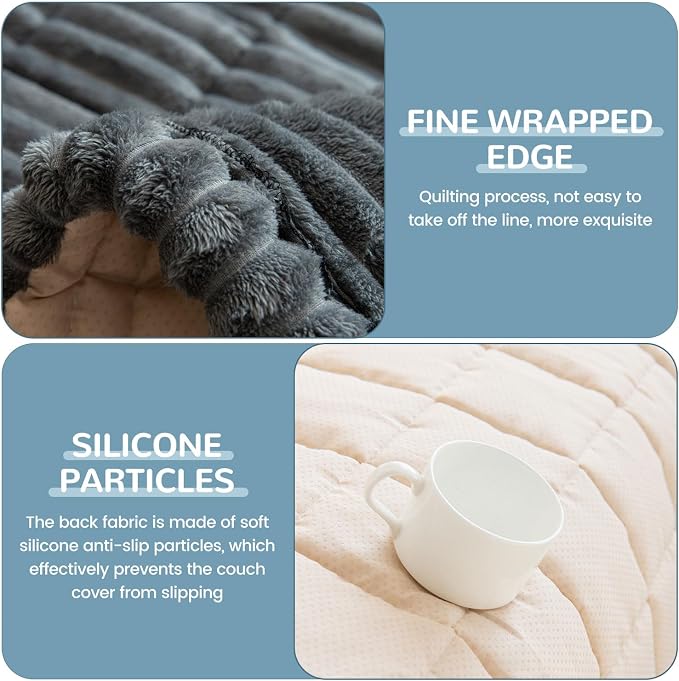 OTOB Sofa Covers for 3 Cushion Couch Washable, Fuzzy Non Slip Pet Friendly - Image 4