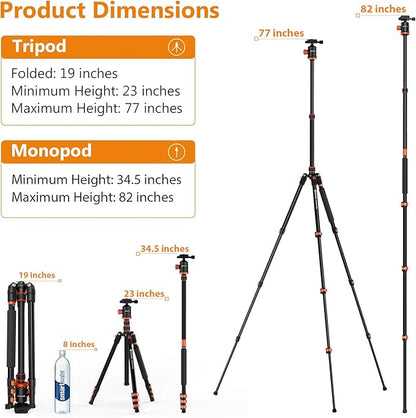 GEEKOTO Compact Aluminum Camera Tripod with 360° Ball Head, 77-Inch Professional Stand with 1/4" Quick Release Plate for DSLR, Video Conferencing, Travel and Work