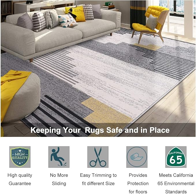 Non Slip Rug Pad Grippers - 5x7, 1/8" Thick, (Felt + Rubber) Double Layers Area Carpet Mat Tap, Provides Protection and Cushioning for Hardwood or Tile Floors