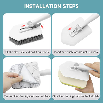nacena Shower Scrubber with Long Handle, 3 in 1 Tile Tub Scrubber Brush with 3 - Image 6