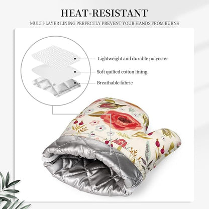 Wildflowers Floral Oven Mitts Pot Holders Set Silicone Heat Resistant Botanical - Image 4