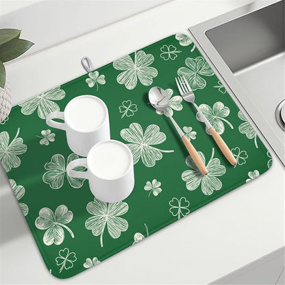 St Patrick's Day Dish Drying Mat 18 x 24 Inch Green Shamrock Dish Drainer Rack - Image 8
