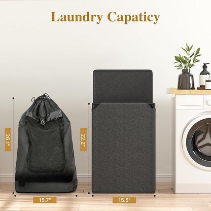 60L 2-in-1 Laundry Hamper with Laundry Backpack, Waterproof Basket with Lid - Image 4