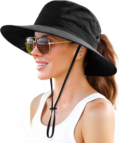 FURTALK Sun Hats for Women with Ponytail Hole Wide Brim Beach Bucket Hat UPF 50+ Fishing Hiking Outdoor Hats