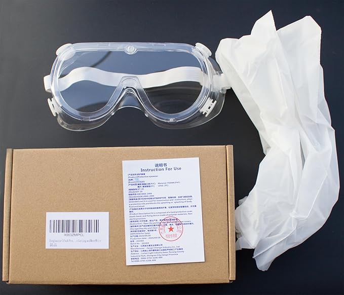3 Pack Safety Goggles Protective Adjustable Goggles Over Glasses Splash Eye Protection Adjustable For Lab Construction Worker Onion Cutting Clear Lens Eyewear White
