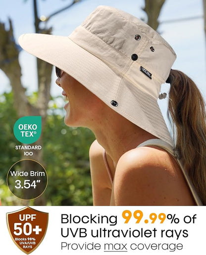 FURTALK Sun Hats for Women with Ponytail Hole Wide Brim Beach Bucket Hat UPF 50+ Fishing Hiking Outdoor Hats
