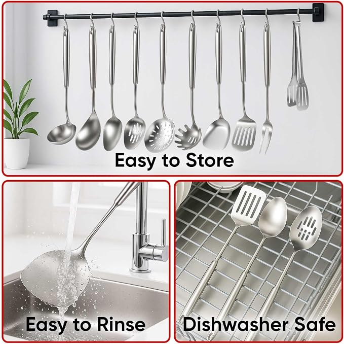 Newness 16 Pcs Cooking Utensils Set, 304 Stainless Steel Kitchen Utensils Set - Image 6