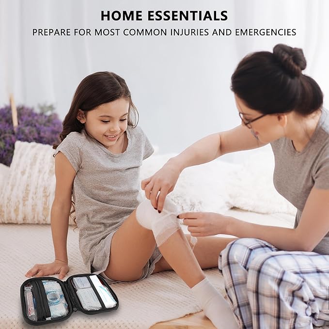 Mini First Aid Kit - 120 Piece Small Waterproof Hard Shell Medical Kit for Car, Home, Office, Travel, Camping, Sports, Outdoor, School - Emergency First Aid Supplies and Survival Kit (Black)