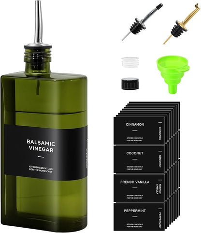 R DRURLCD Green Glass Olive Oil Dispenser, 16.9oz/500ml Curved Cooking Oil and by RDRURLCD