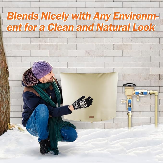 Backflow Preventer Pipe Insulation Cover (5°F) - Irrigation Sprinkler Valve Insulated Pouch - Water Well Pump Cover - Sturdy 5 Layers for Winter Freeze Protection, 22" W x 20" H, Beige