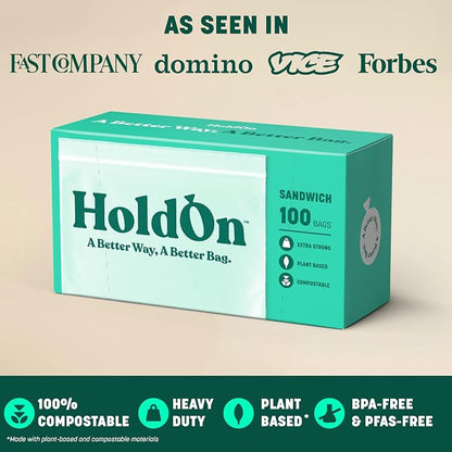 HoldOn Zipseal Sandwich Bags – Compostable, Food-Safe Zip Seal Food Storage Bags - Image 2