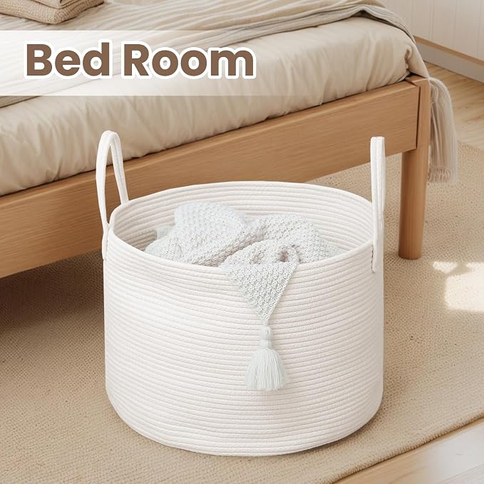 Woven Blanket Basket, 115L Large Rope Storage Bin - Image 6