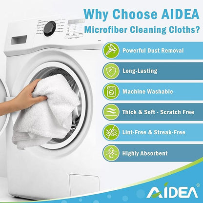 AIDEA White Microfiber Cleaning Cloth 24PK, Absorbent Cleaning Rags - Image 3