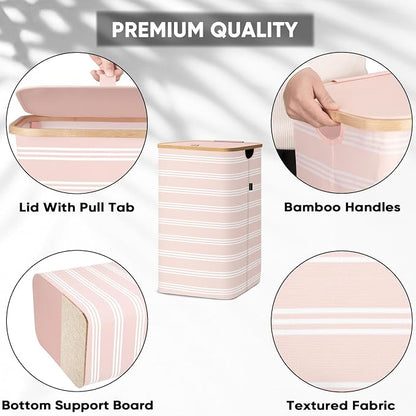 BALEINE Laundry Hamper with Lid, Tall Laundry Baskets with Bamboo Pull Handles - Image 3