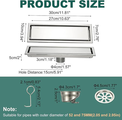 uxcell Rectangular Shower Drain, Brushed 304 Stainless Steel Odor-Proof Floor - Image 2