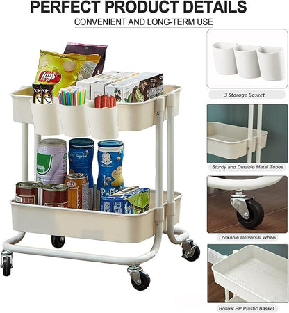 2-Tier Utility Rolling Cart Storage Sofa Side Table - Image 4