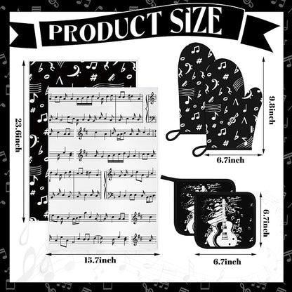 Leinuosen 8 Pcs Music Note Kitchen Decor Accessories Set Farmhouse Towels Oven - Image 3