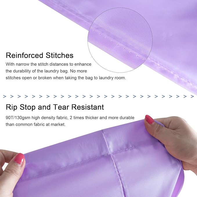 Polecasa Heavy Duty Large Laundry Bag with 130gsm Tear Resistant Fabric and Handles, Easy to Carry Durable Dirty Clothes Drawstring Bag, Perfect for College Dorm, Travel, 28”x36”,Purple