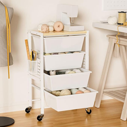 Rolling Cart with Drawers, Rolling Storage Cart with 4 Large Plastic Drawers & - Image 4