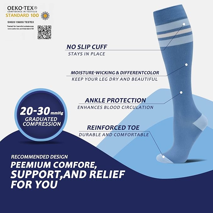 fenglaoda 8 Pairs Compression Socks for Men & Women 20-30 mmHg Knee High Nurse Pregnant Running Medical and Travel Athletic