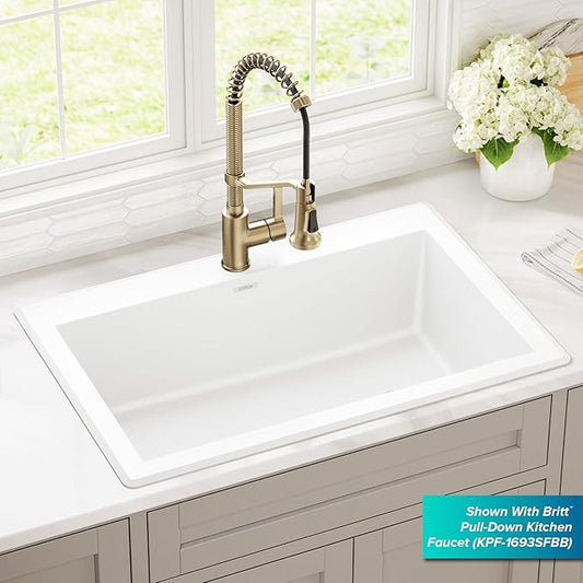 KRAUS Forteza 33-inch Granite Drop In/Undermount Single Bowl White Kitchen Sink, KGD-54WHITE