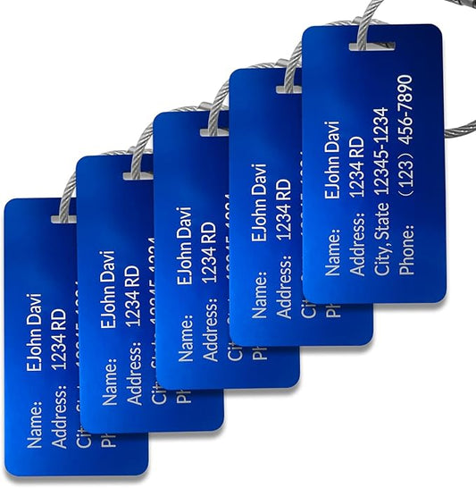 (5Pack Made in USA) Custom Personalized Luggage Tags-Customized Unique tag for Suitcase Backpack Travel,Bags (Blue (3.8×2))
