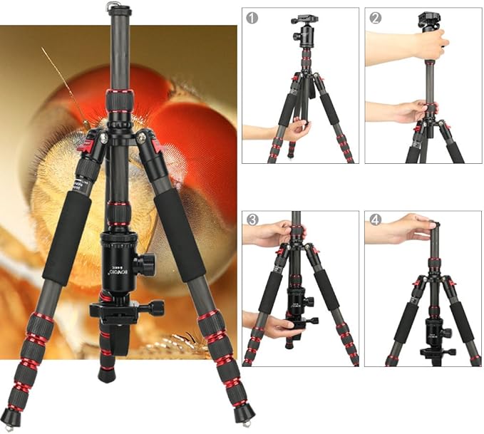 BONFOTO B690C Lightweight Carbon Fiber Portable Tripod Compact Travel Camera Tripod Monopod with 360 Degree Ball Head,1/4" Quick Release Plate and Carry Bag for DSLR Cameras