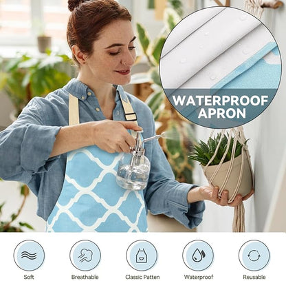 2 Pieces Aprons for Women with Pockets, Cotton Linen Waterproof Kitchen Cooking - Image 5