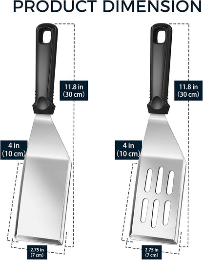 11.8-in 18/0 Stainless Steel Spatulas, Silicone Non-slip Handle, Brushed Metal - Image 4