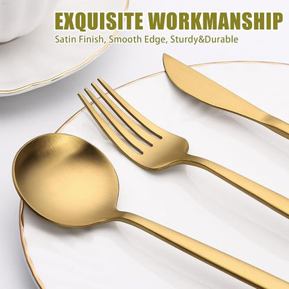 20 Piece Gold Silverware Set for 4, Terlulu Stainless Steel Flatware Set - Image 3