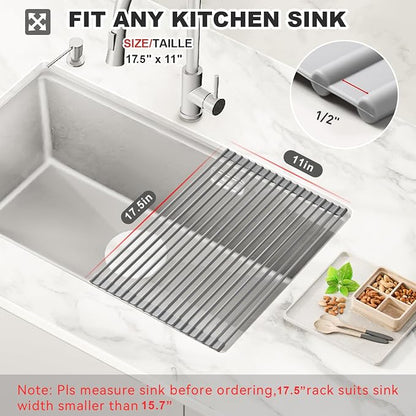 MERRYBOX Roll Up Over The Sink Dish Drying Rack Silicone Wrapped Foldable - Image 2