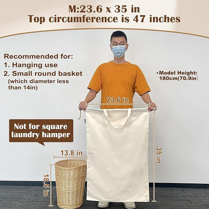 Canvas Laundry Bag with Handles & Drawstring 23.6"x35", Dirty Clothes Travel Bag, Heavy Duty Washable Cotton Laundry Sack for Travel, Camp, College (2 Pack)