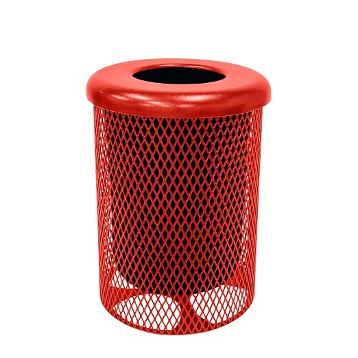 COATEDOUTDOORFURNITURE RFT-RED Heavy Duty 32 Gallon Round Trash Receptacle by CoatedOutdoorFurniture