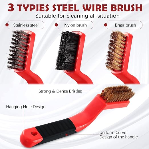 Sumind Wire Cleaning Brush Set Nylon/ Stainless Steel/ Brass Metal Brush - Image 2