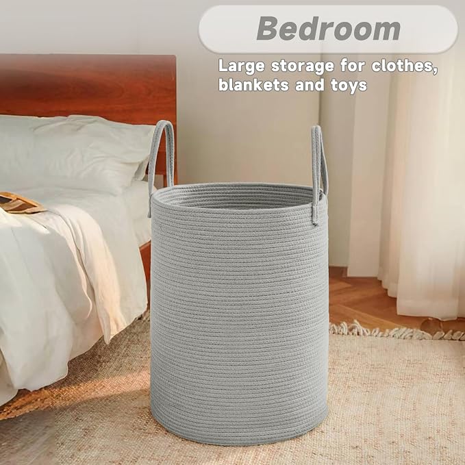 Large Woven Laundry Basket Hamper, 100L Cotton Rope Storage Bin - Image 4
